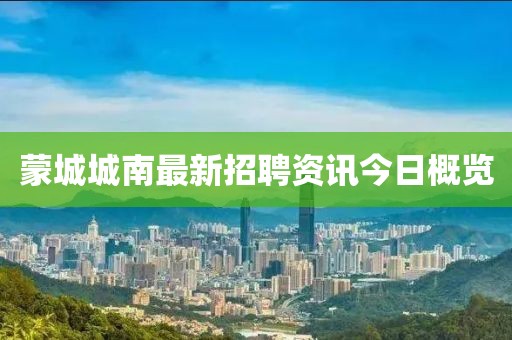 蒙城城南最新招聘资讯今日概览